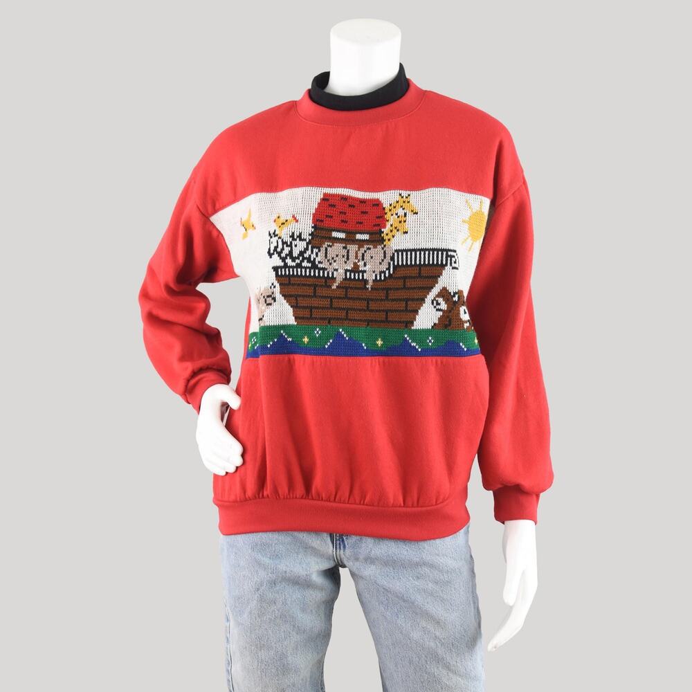 Vintage Noah's Ark Red Zoo Sweatshirt Women's Medium